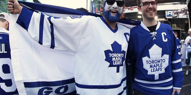 Fans woop it up in Maple Leaf Square on May 6, 2013 at the Air Canada Centre in Toronto.