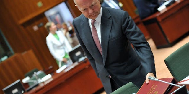 Britains's Foreign Secretary William Hague arrives on August 21, 2013 at the European Headquarters. The British government believes the Syrian regime of President Bashar al-Assad is responsible for an alleged chemical weapons attack this week, Hague said Friday.