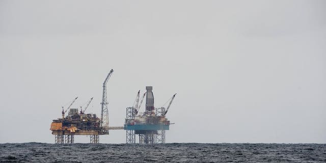 A rig, 150 miles (240 kms) from Aberdeen in eastern Scotland, in the North Sea is pictured on April 2, 2012. Three people remained unaccounted for on Friday after a helicopter transporting 18 people between oil rigs in the North Sea ditched, according to the Scottish coastguard.