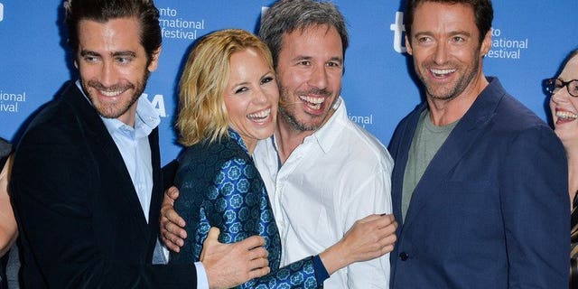 L-R: Actor Jake Gyllenhaal, Actress Maria Bello, Director Denis Villeneuve and Actor Hugh Jackman during the 2013 Toronto International Film Festival on September 6, 2013 in Toronto. Quebec filmmaker Villeneuve unveiled a new kind of thriller at the Toronto film festival Saturday, a layered morality tale that explores every parent's worst fear -- a child's abduction.