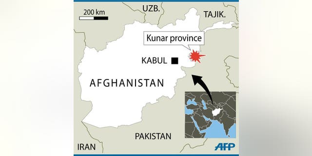 Map showing Kunar province where at least ten civilians have been killed in a NATO airstrike on a pickup truck carrying women and children, according to Afghan provincial officials.