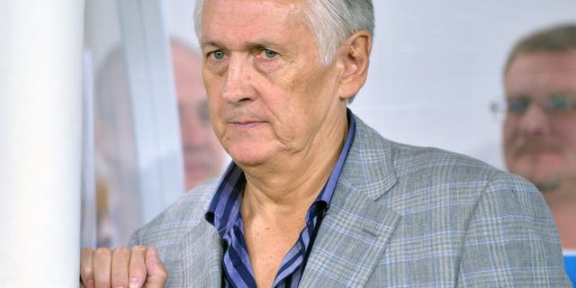 Coach of Ukraine Mykhaylo Fomenko reacts during a Brazil 2014 FIFA World Cup qualifiers, Group H, football match with San Marino in Lviv on September 6, 2013. Fomenko said that his players were preparing for the match of their lives in Tuesday's pivotal World Cup qualifier against England in Kiev.
