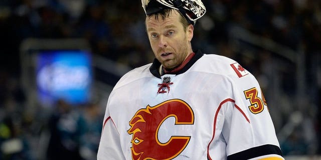 Goalkeeper Miikka Kiprusoff of the Calgary Flames is seen on April 5, 2013 in San Jose, California. Kiprusoff, who won the Vezina Trophy in 2006 as the league's top goaltender, announced Monday he is retiring after a stellar 12-year NHL career.