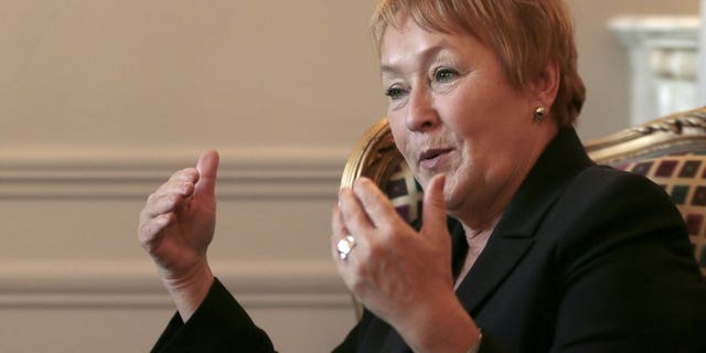 Quebec's Prime Minister Pauline Marois speaks during an interview at the Hotel Westin on October 16, 2012 in Paris.