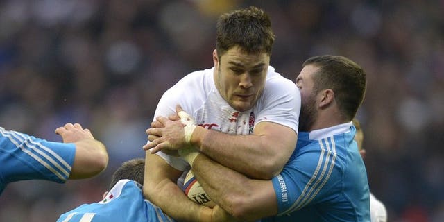 England centre Brad Barritt (centre), pictured in London in March 2013, has been ruled out of his country's November internationals after undergoing foot surgery, his club Saracens have announced.