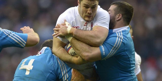 England centre Brad Barritt (centre), pictured in London in March 2013, has been ruled out of his country's November internationals after undergoing foot surgery, his club Saracens have announced.