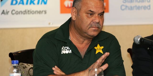 Pakistan coach Dav Whatmore speaks during a press conference in Dhaka on March 8, 2012. Whatmore admitted he was "embarrassed" by his side's Test defeat to minnows Zimbabwe but insisted they could bounce back against South Africa.