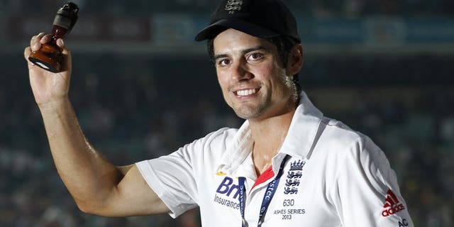 England captain Alastair Cook celebrates with a replica of the Ashes urn after the fifth Test against Australia at The Oval in London, on August 25, 2013. Yorkshire batsman Gary Ballance admits he was taken aback by his inclusion in England's squad for the forthcoming Ashes tour of Australia but insisted he was prepared for the challenge ahead.