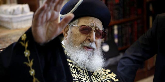 A file picture dated December 11, 2011 shows rabbi Ovadia Yosef, the spiritual leader of the Israeli ultra-Orthodox Shas party, during a meeting in Jerusalem.
