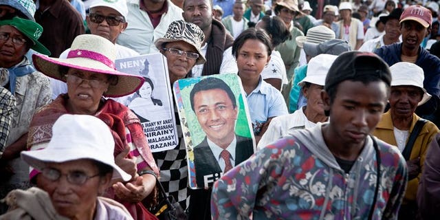 Supporters of ousted Madagascan President Marc Ravalomanana hold their weekly Saturday gathering on September 14, 2014. Madagascar's election campaign opened Tuesday ahead of presidential polls next month, as divisions over replacement candidates plagued the camps of major disqualified politicians.