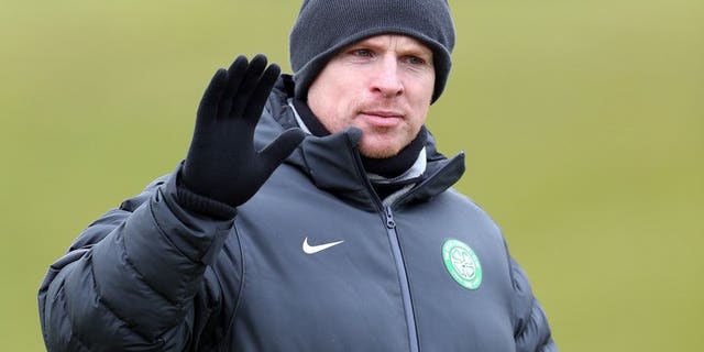 Celtic's manager Neil Lennon leads a training session at Lennoxtown Training facility, near Glasgow, Scotland, on February 11, 2013.
