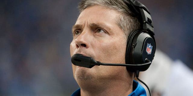 Dec 16, 2013; Detroit, MI, USA; Detroit Lions head coach Jim Schwartz during the first quarter against the Baltimore Ravens at Ford Field. Mandatory Credit: Tim Fuller-USA TODAY Sports
