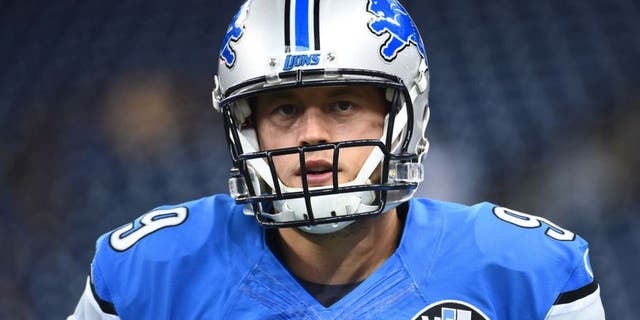 Oct 11, 2015; Detroit, MI, USA; Detroit Lions quarterback Matthew Stafford (9) before the game against the Arizona Cardinals at Ford Field. Mandatory Credit: Tim Fuller-USA TODAY Sports