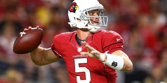 Nov 9, 2014; Glendale, AZ, USA; Arizona Cardinals quarterback Drew Stanton (5) against the St. Louis Rams at University of Phoenix Stadium. The Cardinals defeated the Rams 31-14. Mandatory Credit: Mark J. Rebilas-USA TODAY Sports