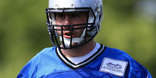 May 27, 2015; Detroit, MI, USA; Detroit Lions guard Travis Swanson (64) during OTA at Detroit Lions Training Facility. Mandatory Credit: Andrew Weber-USA TODAY Sports