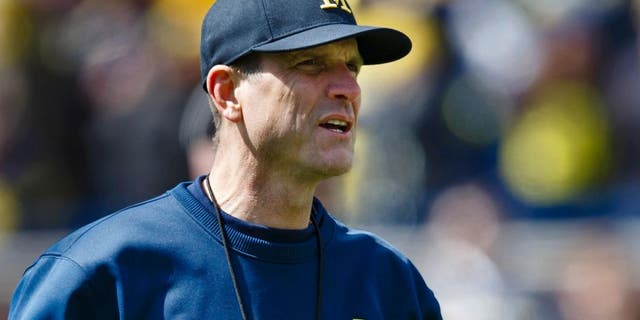 Apr 4, 2015; Ann Arbor, MI, USA; Michigan Wolverines head coach Jim Harbaugh is seen during the Spring football game at Michigan Stadium. Mandatory Credit: Rick Osentoski-USA TODAY Sports