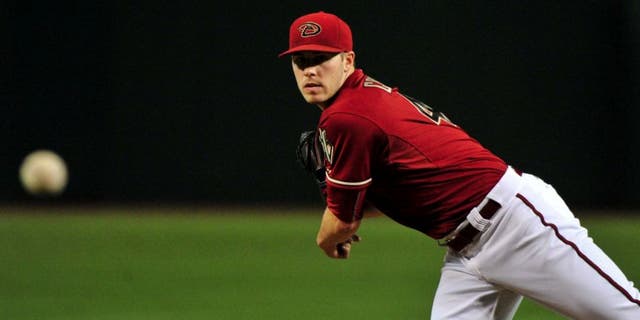 Aug 26, 2015; Phoenix, AZ, USA; Arizona Diamondbacks starting pitcher Patrick Corbin (46) throws during the first inning against the St. Louis Cardinals at Chase Field. Mandatory Credit: Matt Kartozian-USA TODAY Sports