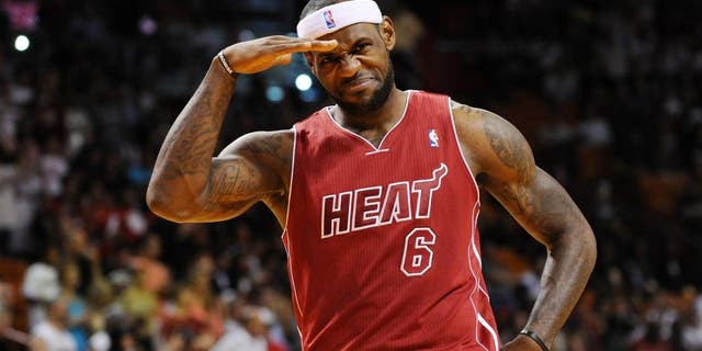 Dec 20, 2013; Miami, FL, USA; Miami Heat small forward LeBron James (6) slates before a game against the Sacramento Kings at American Airlines Arena. Mandatory Credit: Steve Mitchell-USA TODAY Sports