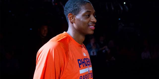 Feb 23, 2015; Phoenix, AZ, USA; Phoenix Suns guard Brandon Knight (3) prior to the game against the Boston Celtics at US Airways Center. Mandatory Credit: Mark J. Rebilas-USA TODAY Sports