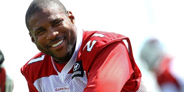 Jun 10, 2014; Tempe, AZ, USA; Arizona Cardinals cornerback Patrick Peterson smiles during mini camp at the teams Tempe training facility. Mandatory Credit: Mark J. Rebilas-USA TODAY Sports