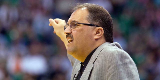 April 21, 2012; Salt Lake City, UT, USA; Orlando Magic head coach Stan Van Gundy during the first quarter against the Utah Jazz at Energy Solutions Arena. Mandatory Credit: Russ Isabella-USA TODAY Sports