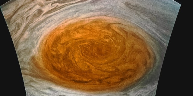 A close-up of Jupiter’s Great Red Spot taken by the JunoCam instrument on NASA's Juno probe, and color-enhanced by citizen scientist Jason Major.