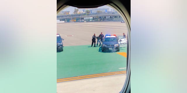 A man was taken into custody at Los Angeles International Airport after he jumped a fence, ran onto a runway and did pushups, airport police told Fox News.