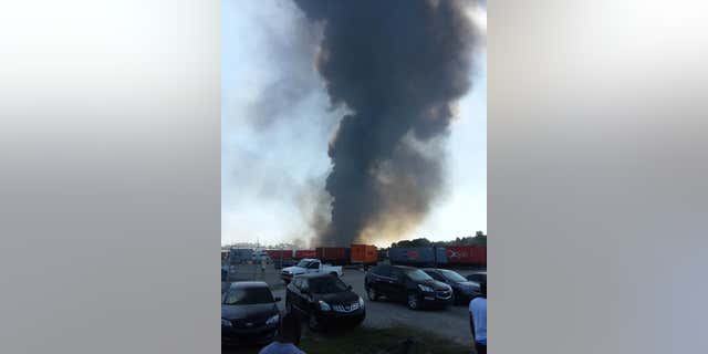 A plume of black smoke was seen billowing from the scene after a National Guard cargo plane crashed in Savannah, Georgia.