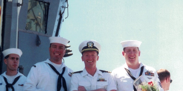 Lt Junior Grade Carter Page (center, right) on USS Carr (FFG-52)