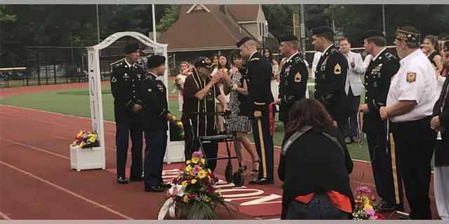 U.S. military personnel attended the Becton Regional High School graduation in New Jersey on Wednesday night to aid in the special ceremony to give Vito Trause his diploma.