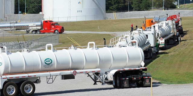 Sept. 16, 2016: Tanker trucks line up at a Colonial Pipeline Co. facility in Pelham, Ala., near the scene of a 250,000-gallon gasoline spill. Some motorists could pay a little more for gasoline in coming days because of delivery delays.