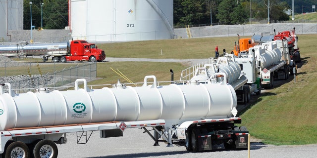 Sept. 16, 2016: Tanker trucks line up at a Colonial Pipeline Co. facility in Pelham, Ala., near the scene of a 250,000-gallon gasoline spill. Some motorists could pay a little more for gasoline in coming days because of delivery delays.