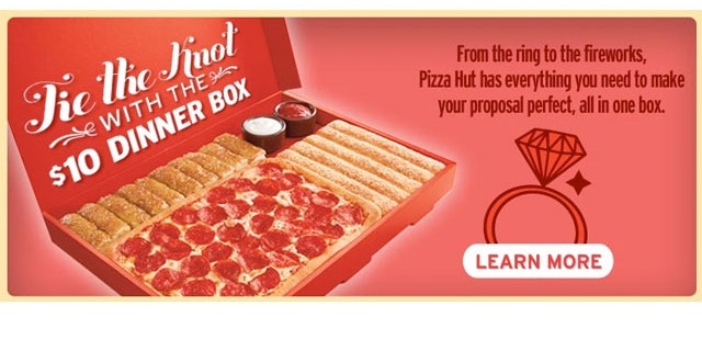 Pop the question with Pizza Hut's "Dinner Box Proposal Package," just $10,010.