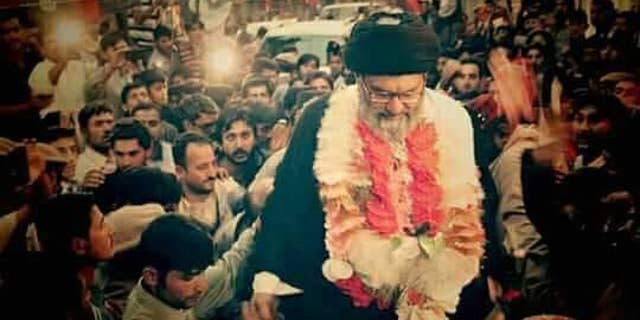 Supreme Leader Ali Khamenei of Iran, alongside members of Pakistan's Shiite political party, Tahrik-e-Jafaria Pakistan (TJP).