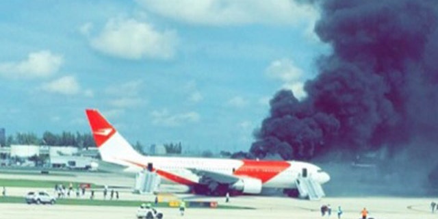 A passenger jet caught fire on a Florida runway on Thursday.