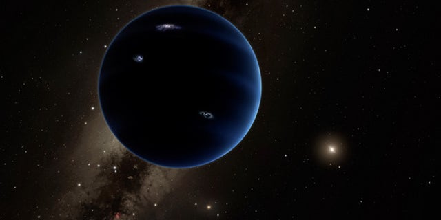Artist’s illustration of “Planet Nine,” a hypothesized world about 10 times more massive than Earth that may orbit far beyond Pluto.