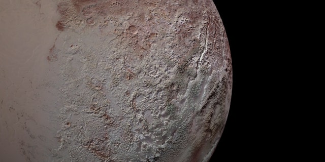 The New Horizons mission that flew by Pluto in 2015 gathered this view of blades of ice on the dwarf planet's surface — many stretching as tall as skyscrapers.