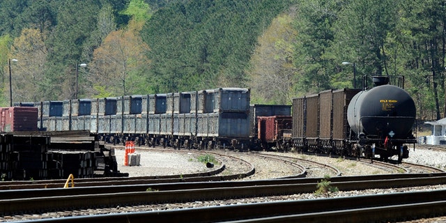 April 12, 2018: A train in Parrish, Ala., loaded with tons of sewage sludge, that has been sitting idle in the town for months.