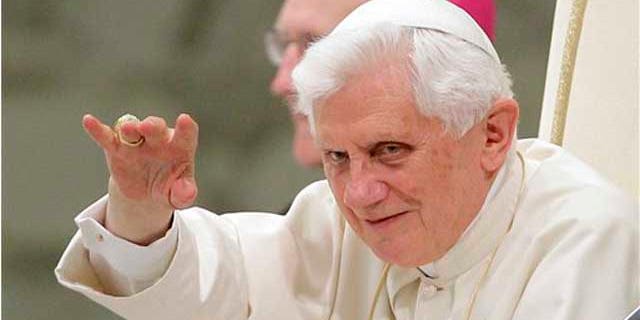 Sept. 15, 2010: Pope Benedict XVI acknowledges faithful during his weekly general audience at the Paul VI Hall, at the Vatican. The pontiff leaves Thursday for Britain in a trip to revive Christianity in an increasingly secular Europe. (AP)