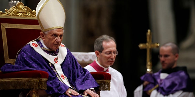 Feb. 13, 2013: Pope Benedict XVI celebrates the Ash Wednesday mass in St. Peter's Basilica at the Vatican. Ash Wednesday marks the beginning of Lent, a solemn period of 40 days of prayer and self-denial leading up to Easter. Pope Benedict XVI told thousands of faithful Wednesday that he was resigning for "the good of the church", an extraordinary scene of a pope explaining himself to his flock that unfolded in his first appearance since dropping the bombshell announcement.