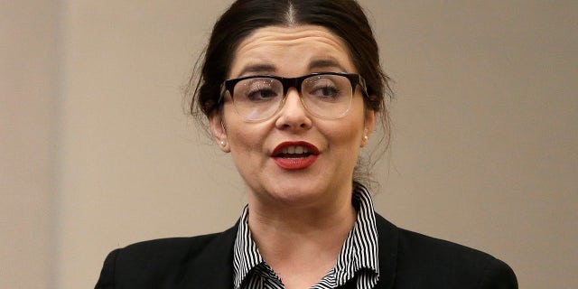Feb. 18, 2016: Porn actress Maxine Holloway speaks before an Occupational Safety & Health Standards Board hearing in Oakland. (AP Photo/Ben Margot)