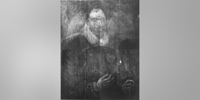 X-ray view of Adrian Vanson's portrait of Sir John Maitland that shows the ghostly outline of a hidden portrait of Mary, Queen of Scots (courtesy National Galleries of Scotland).
