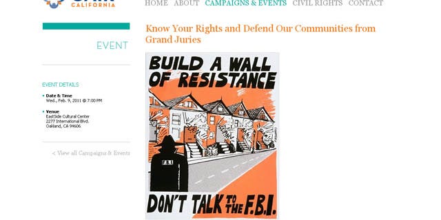 Image from the CAIR website that uses a poster encouraging people not the talk to the FBI to promote an upcoming conference.