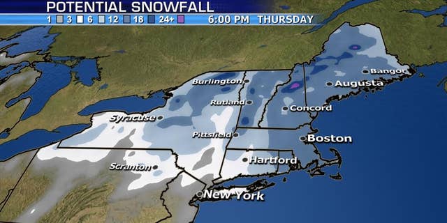 The snowfall forecast from a nor'easter bringing blizzard conditions to parts of the Northeast.