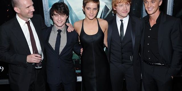Actors, from left, Ralph Fiennes, Daniel Radcliffe, Emma Watson, Rupert Grint and Tom Felton attend the premiere of 'Harry Potter and the Deathly Hallows Part 1' at Alice Tully Hall on Monday, Nov. 15, 2010 in New York. (AP)
