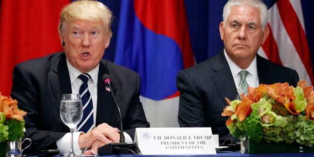President Trump and Secretary of State Rex Tillerson during the United Nations General Assembly on September 21, 2017 in New York.