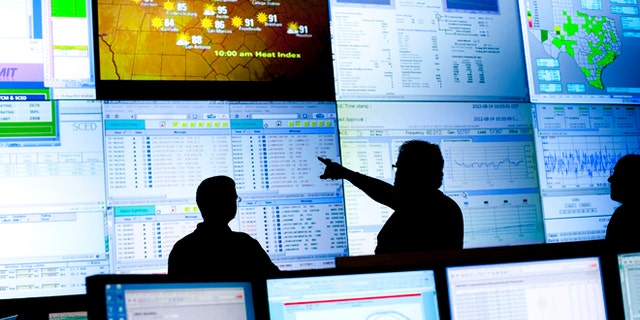 FILE: August 14, 2012: A view of the U.S. power grid from inside of the Electric Reliability Council of Texas's command center in Taylor, Texas.