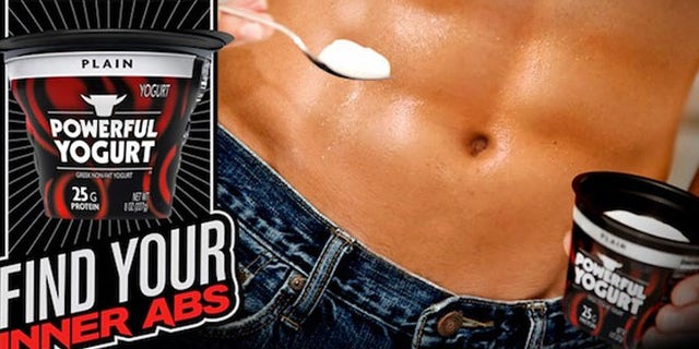 Powerful Yogurt is a new Greek yogurt marketed specifically for men with a tagline, "Find Your Inner Abs."