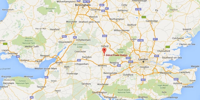 Map showing location of the Didcot power plant in Oxforshire, UK.