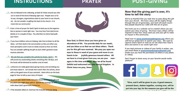 A pamphlet about a giving project at a church in Plano, Texas.